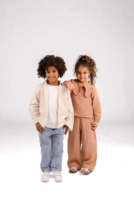 Girls Muslin Blouse Set – Brown