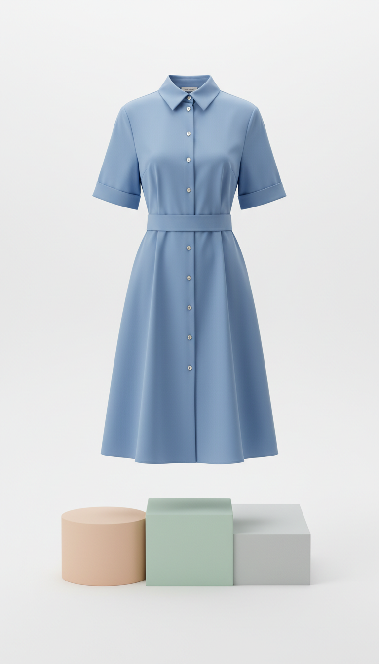 Powder Blue Structured Shirt Dress