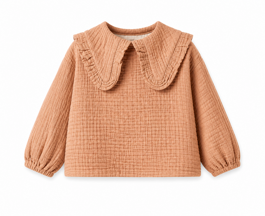 Girls Muslin Blouse Set – Brown